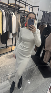 Платье силуэт длинный рукав, бежевый