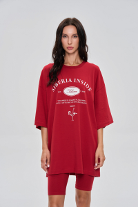 Футболка, бордовый/белый