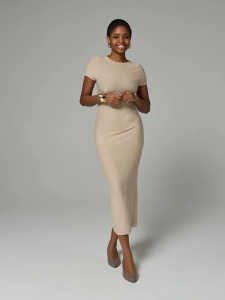 Платье с паетками макси, бежевый