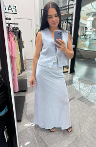 Костюм с юбкой лен, разноцветный (голубой)