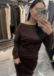 Кофта лодочка дл. рукав, кофе