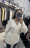 Кардиган с поясом, молочный